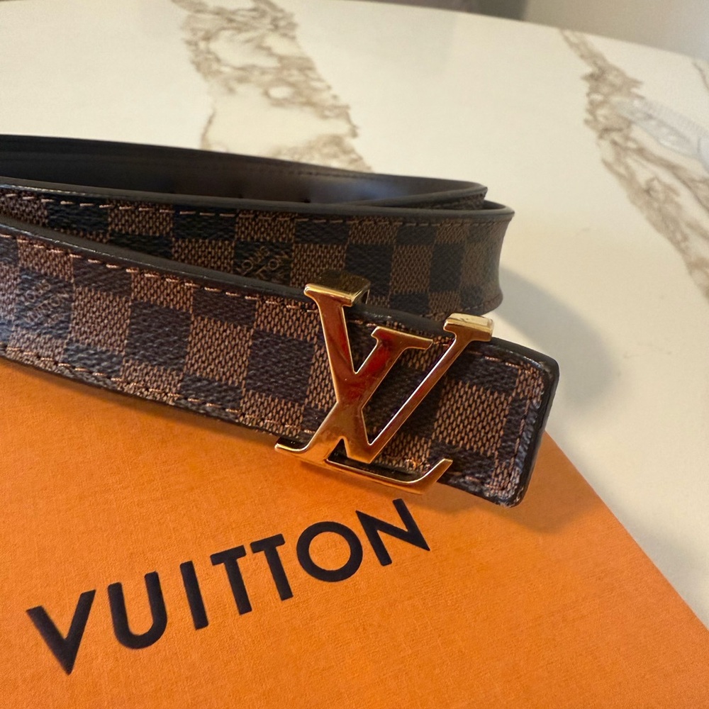 Louis Vuitton Brown Damier Belt with Gold LV Buckle